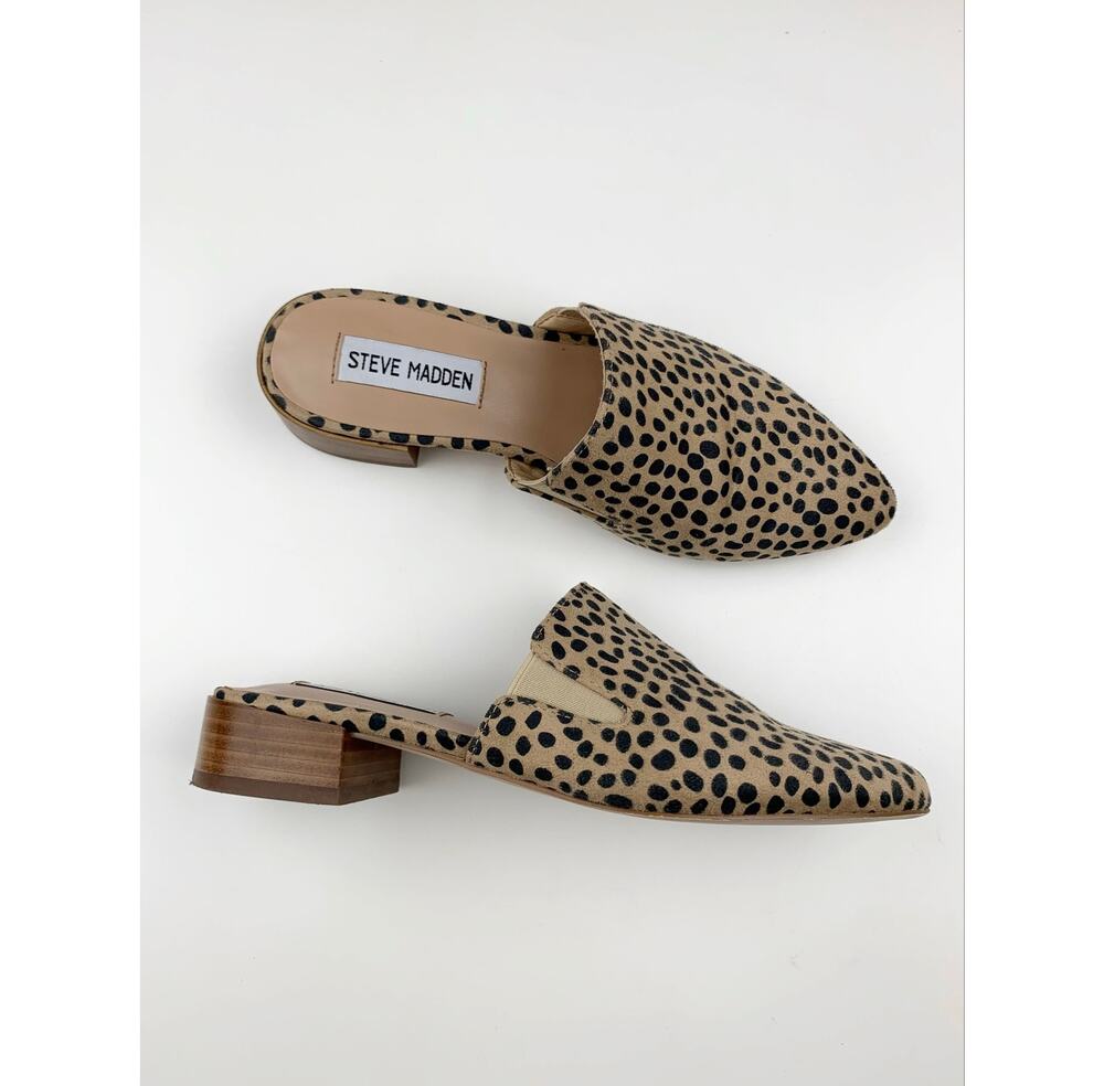 Steve Madden Chariot Mules Faux Suede Cheetah Print Slip On Shoes Women's 6